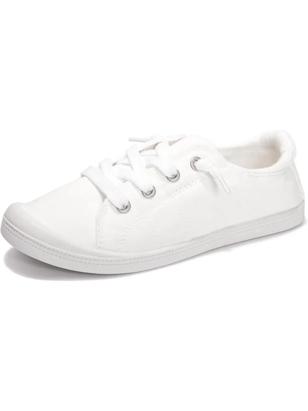 Women's White Canvas Low Top Casual Classic Non Slip Rubber Outsole Flat Sneaker